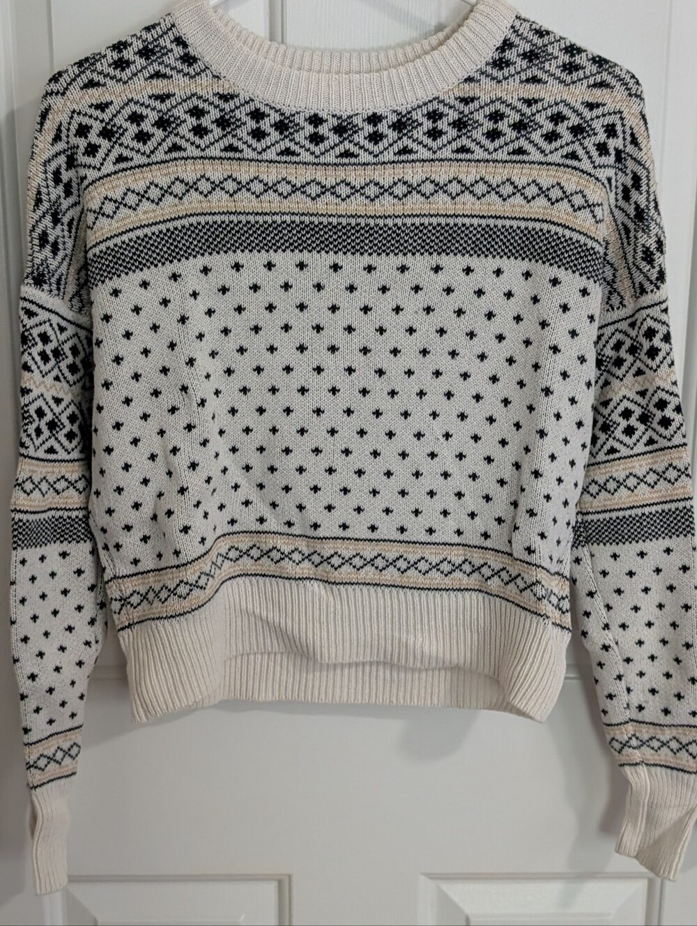 Urban Outfitters Cream and Black Fair Isle Crewneck Sweater